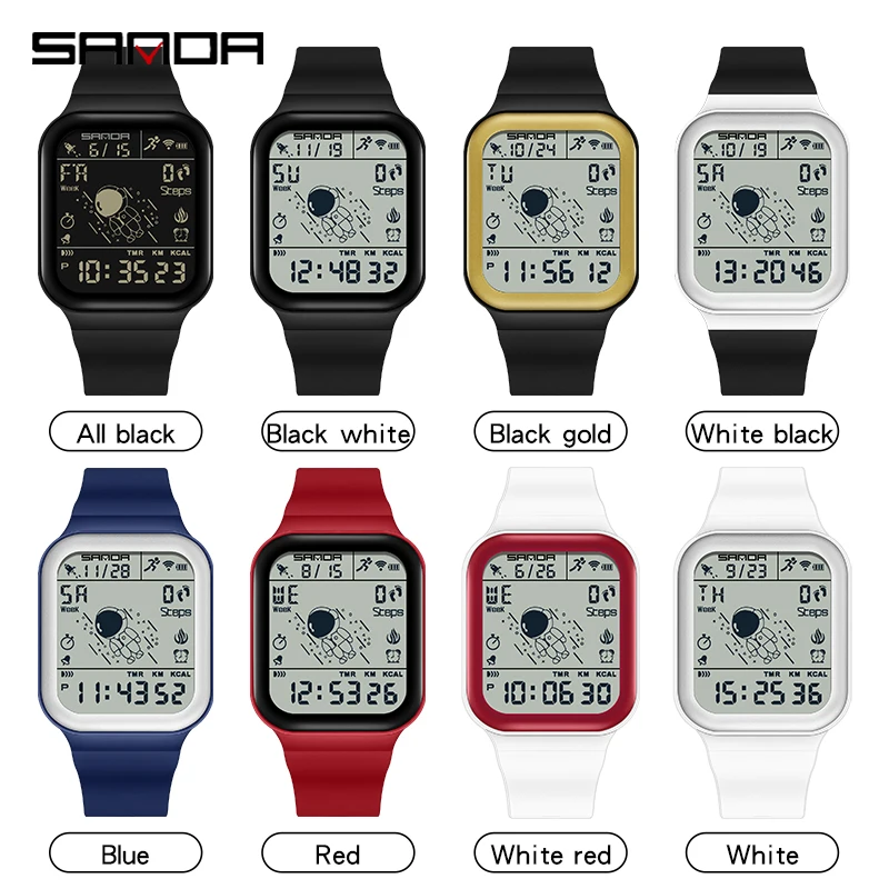 Fashion Sanda Upgradation Mens Outdoor Sports Electronic Watches Square Design Wear Resistant Silicone Luminous 50m Waterproof