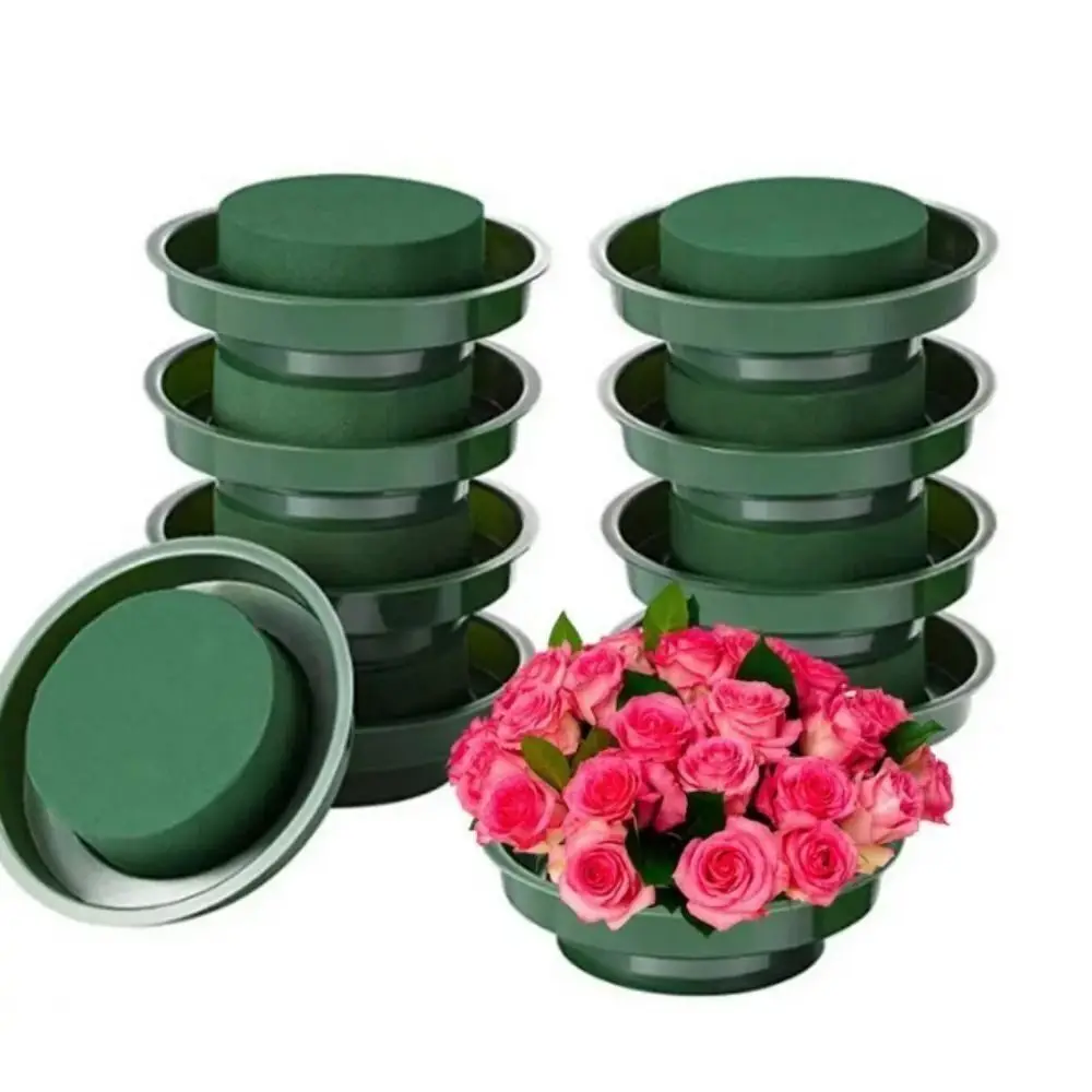 

Green Floral Foam With Bowl New Soft Lightweight Wet Foam Mud Tray Round DIY Flower Arrangement Kit