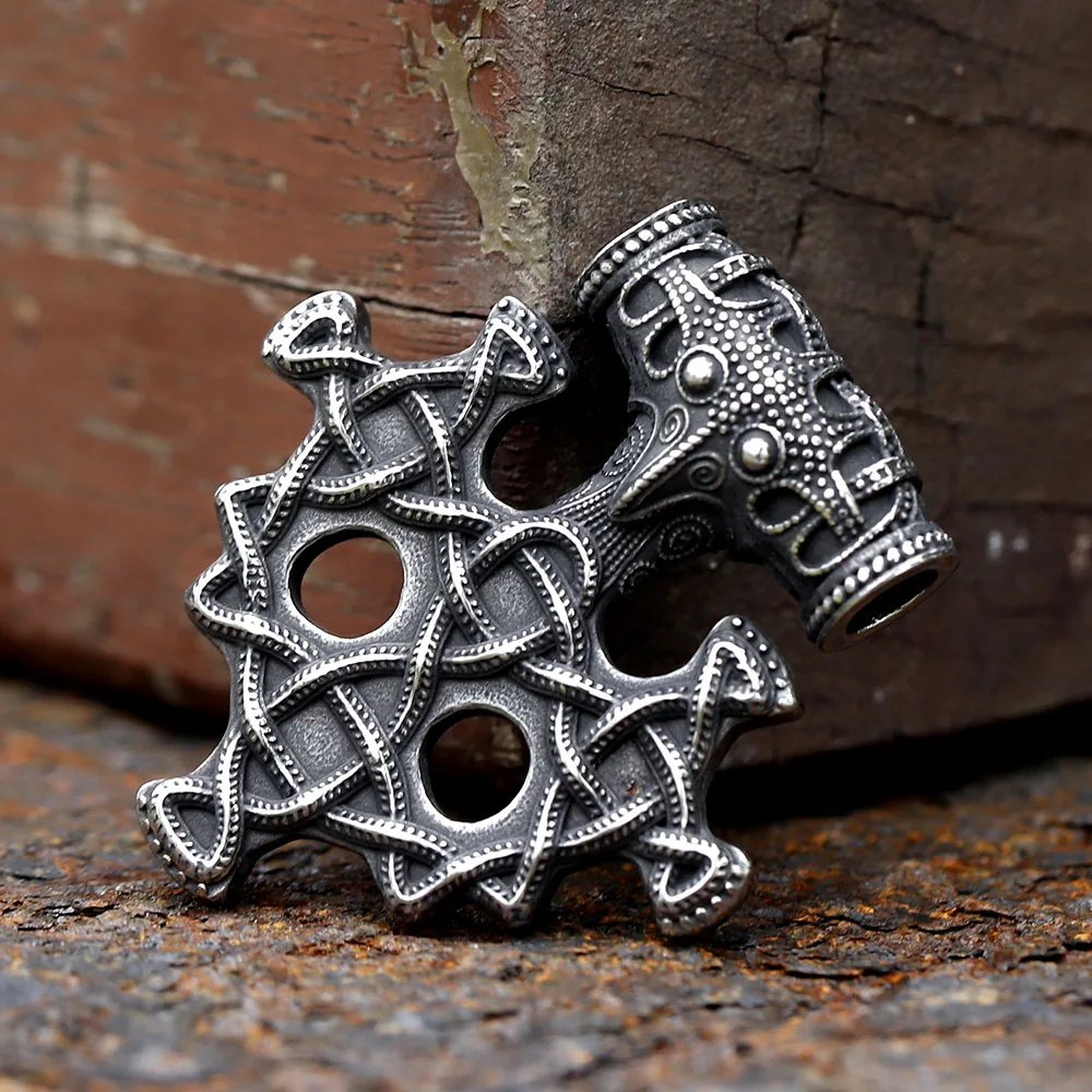 2024 New Style Stainless Steel Viking Cletic Knot Thor's Hammer Mjolnir Pendant Raven Pendant For Men Vintage Jewlery