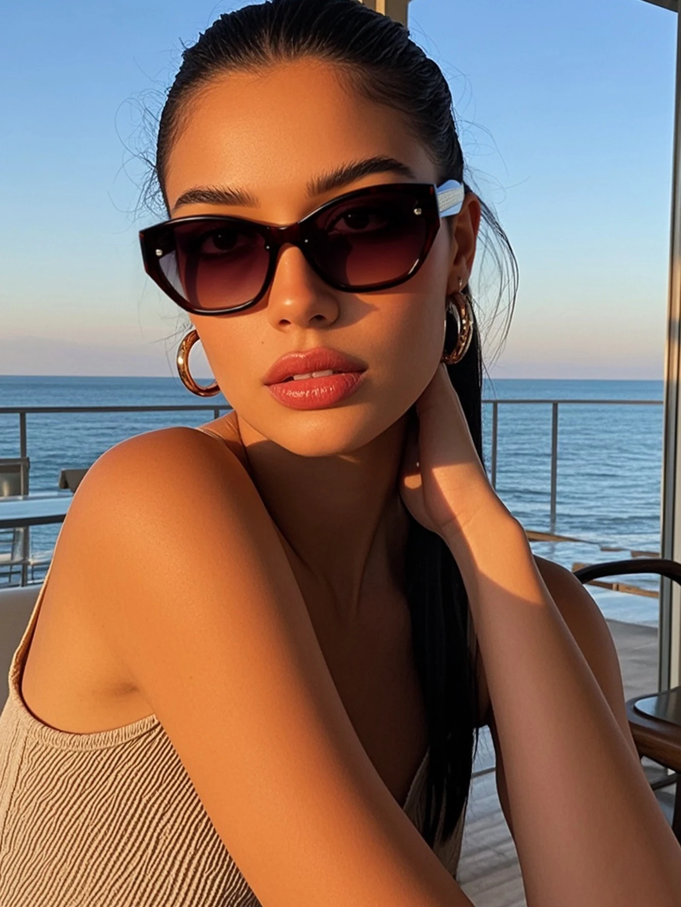 1 Stück braune Sonnenbrille in Katzenaugenform für Männer und Frauen, polygonale Sonnenbrille mit Vintage-Rahmen, geeignet für Reisen, Autofahren, Urlaub