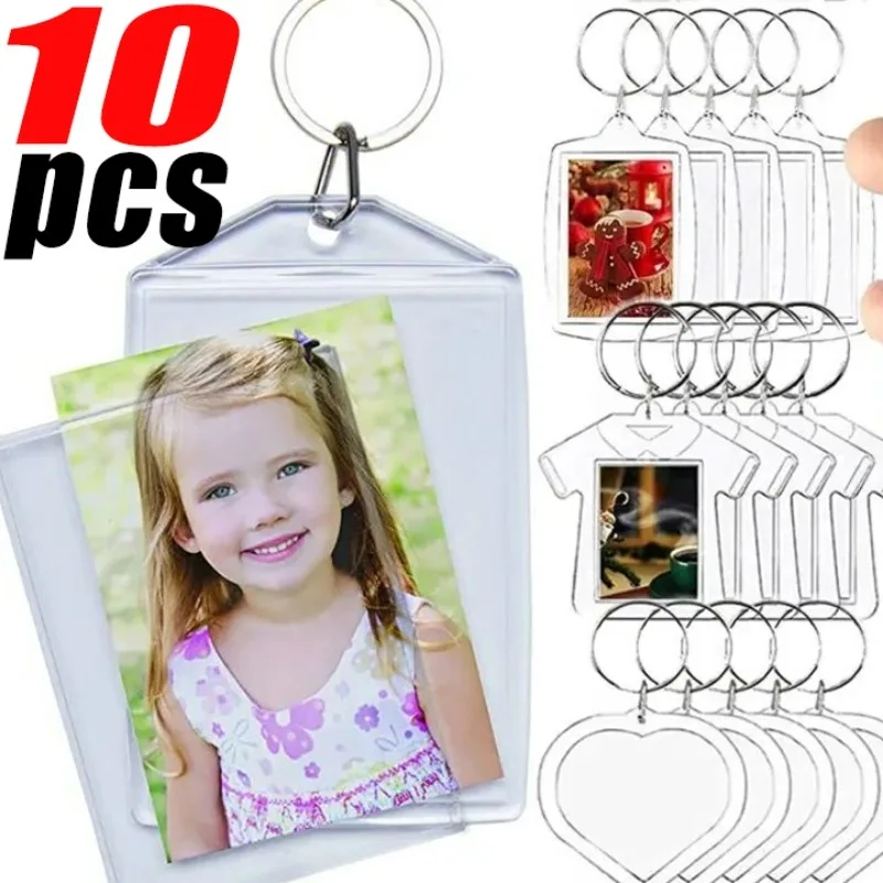 5-10pcs Transparent Photo Frame Keychain Tassels Snap-In Custom Insert Photo Acrylic Blank Keyring Clear Blank Picture Pendant