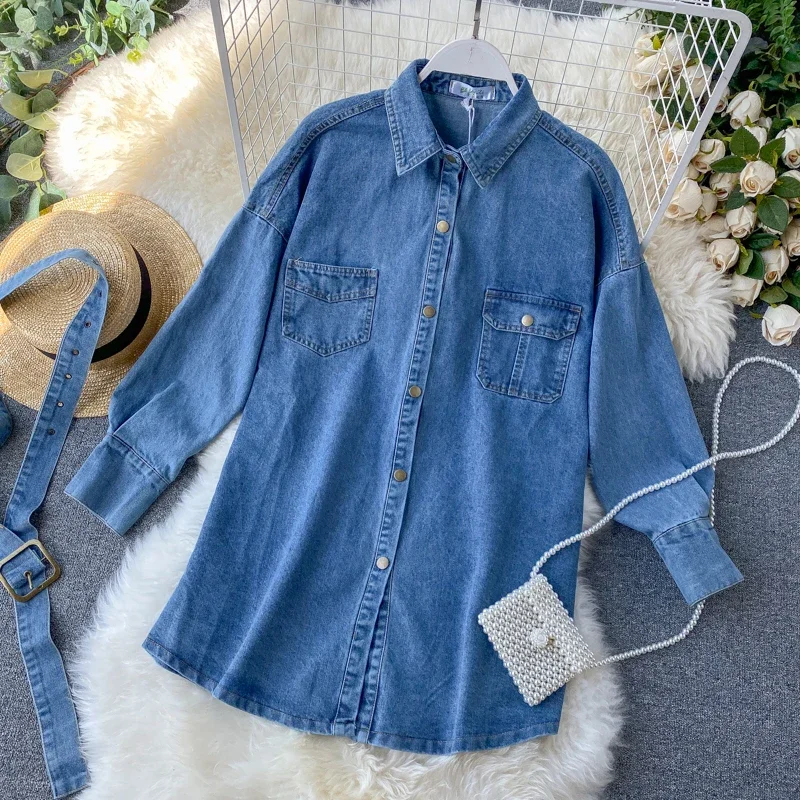 Fashion Women Jeans Dress Long Sleeve Autumn Short Bandage Ladies Black Blue Denim Dress Female Shirt Dress