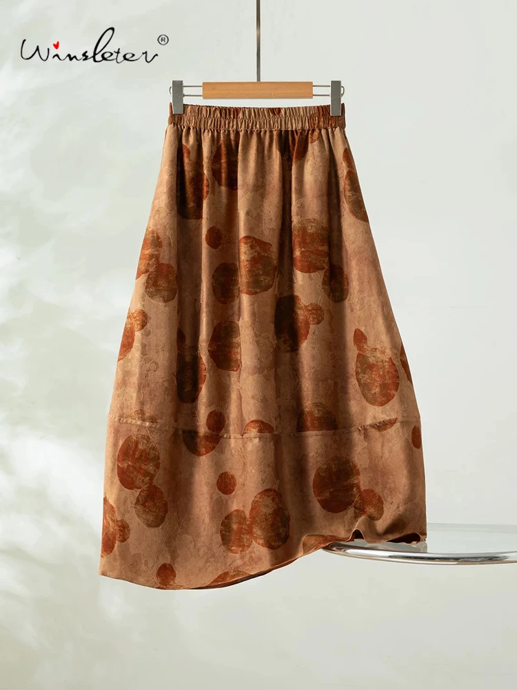 Winsleter-100%Real Silk Hongyunsha Elegant Skirts, Elastic Waist Jacquard, Women Retro Bloomers Skirts, 2026 Summer New B65074CC