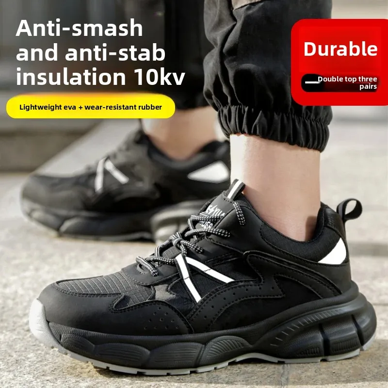 موضة شريط عاكس تصميم العزل 10KV الرجال أحذية أمان للعمل خالية من المعدن مكافحة تحطيم البلاستيك تو الذكور الأحذية الأحذية #3