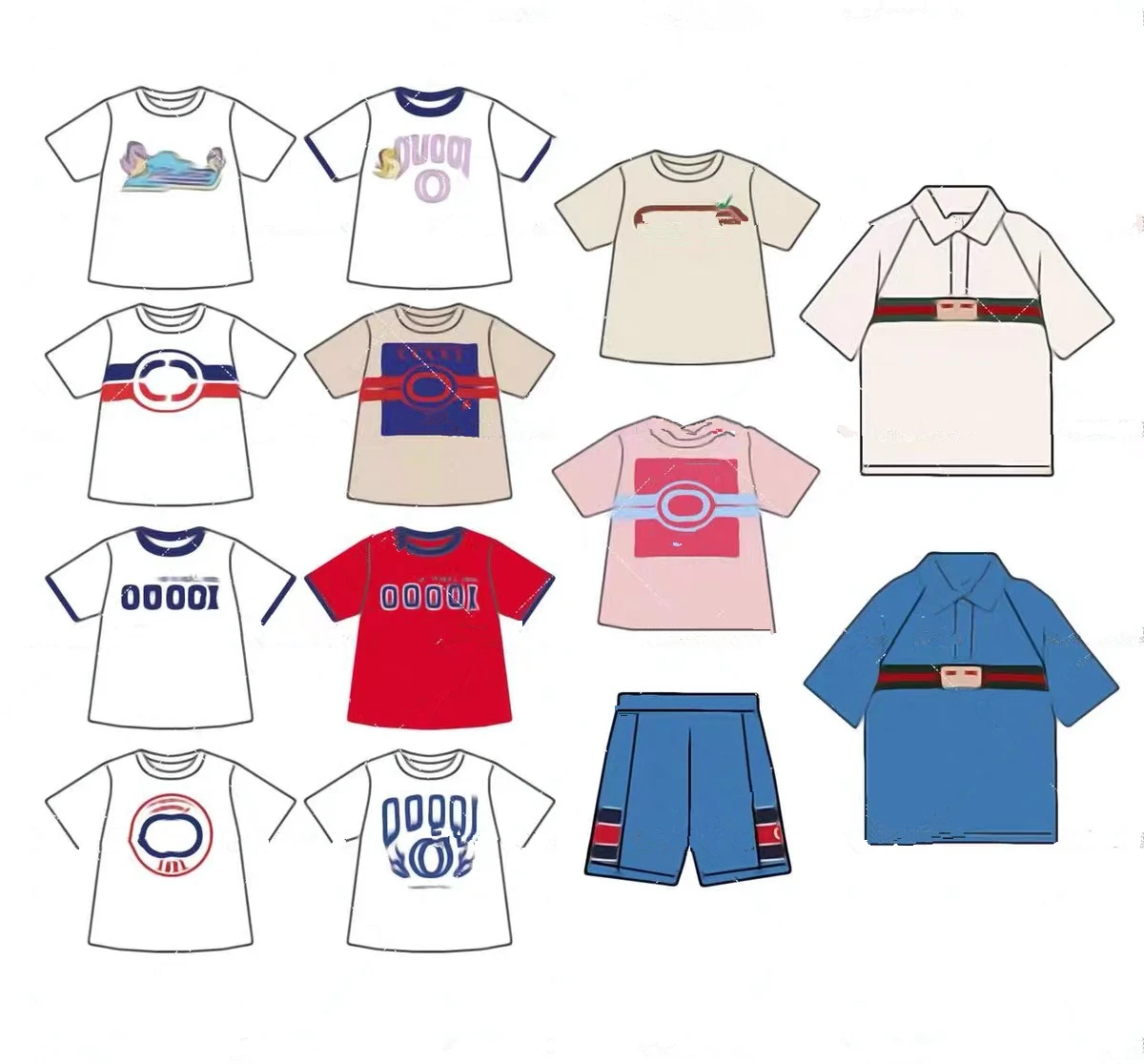 

2024 Spring/Summer Children's Letter Short sleeved T-shirt polo shirt woven belt shorts set