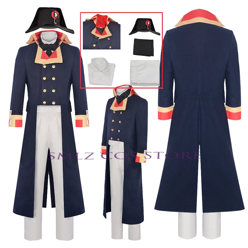 

Napoleon Cosplay Costume Anime Cosplay Medieval Palace Retro Uniform Trench Pants Hat Set Halloween Party Role Outfit for MEN