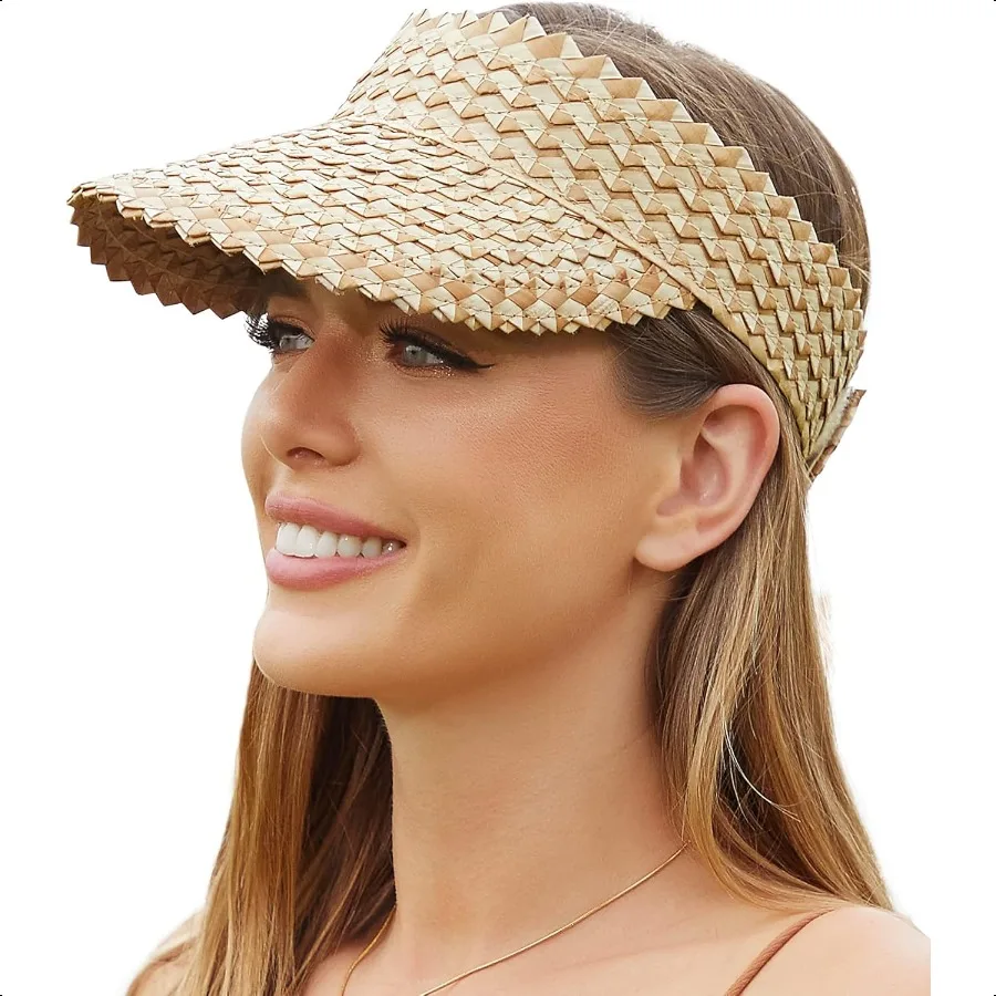 

Beach Sun Hats for Women Straw Sun Visor Wide Brim Floppy Hats for Women Natural Straw Hand Woven Summer Hats