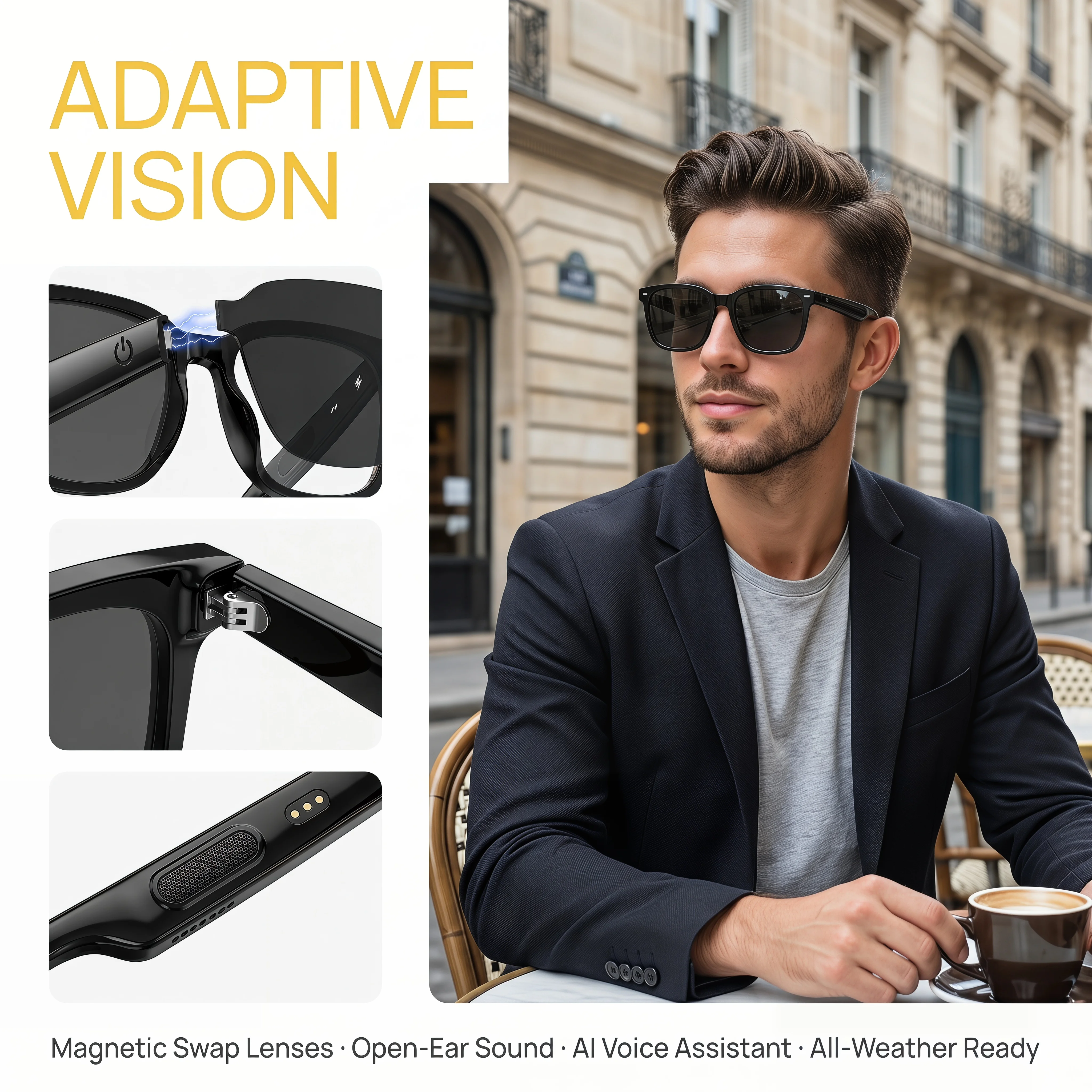 AI Open-Ear Bluetooth Glasses Magnetic Suction Lenses Real-time Translation Calls&Music Global Travel Trade Communication view 2