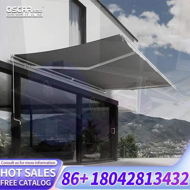 Full Cassette Retractable Waterproof PVC Outdoor Motorized Remote Controlled Awnings for Balcony Garden Free Standing European A