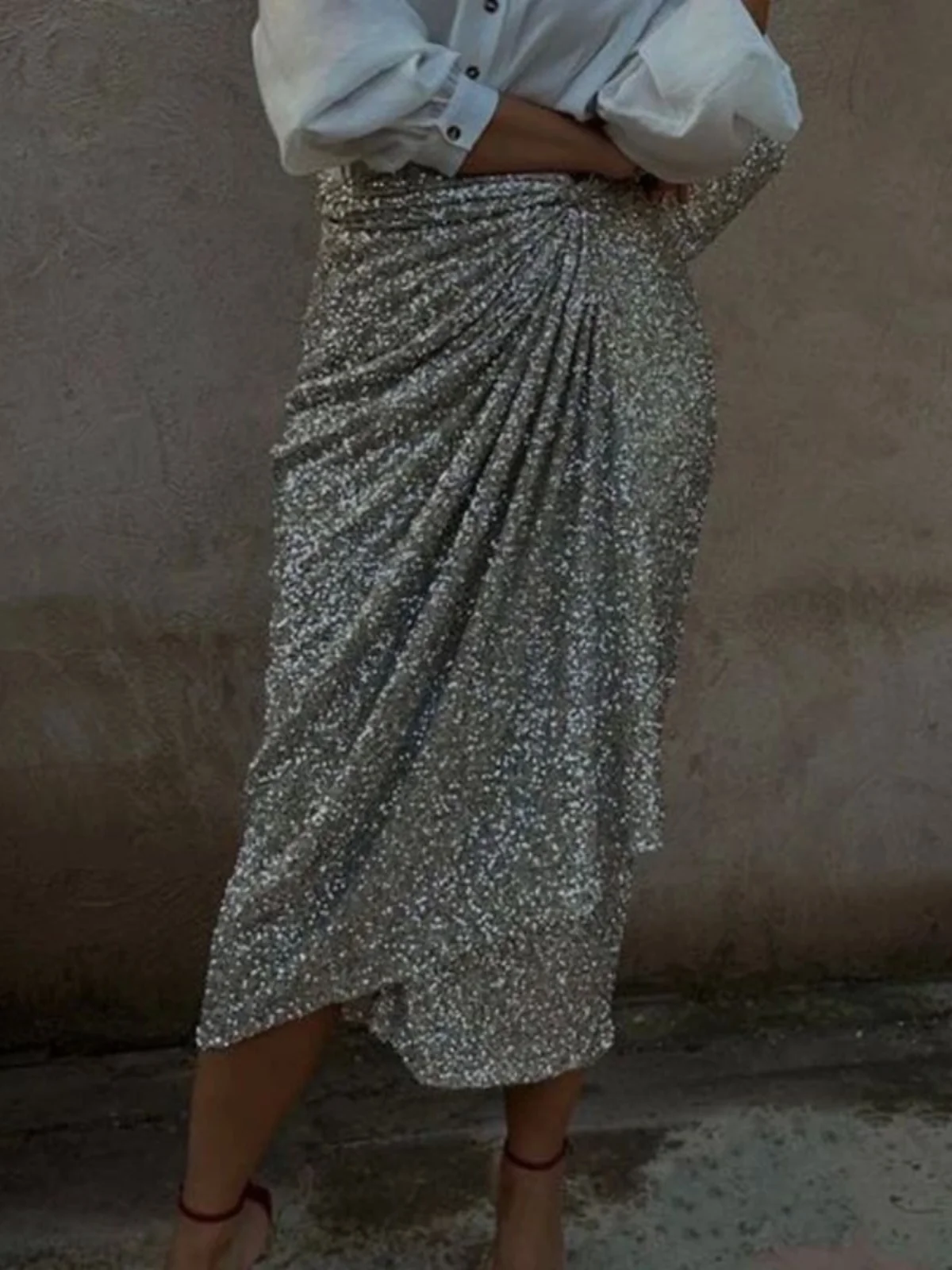 

Женская юбка-миди с высокой талией и блестками, уличная юбка Sle iny Tead для женщин, парная одежда для девочек-подростков, облегающая юбка трапециевидной формы