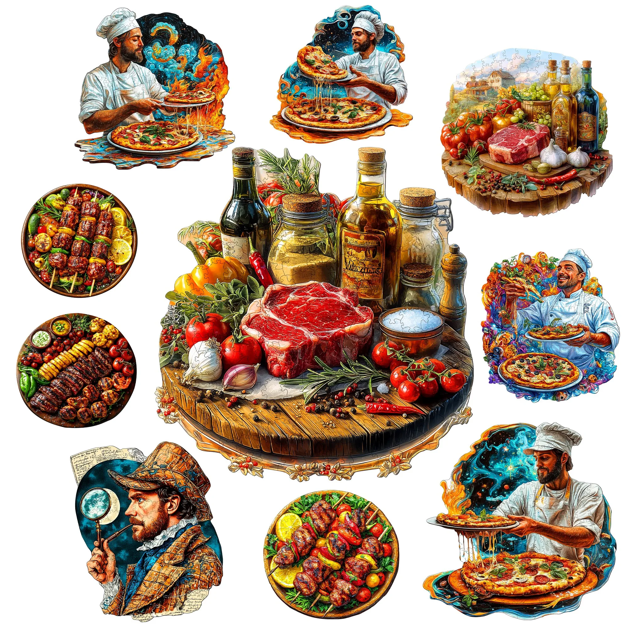 

Delicious Food Theme Wooden Jigsaw Puzzle Wooden Decor Painting Christmas and Halloween Gift Toy For Teen And Kid