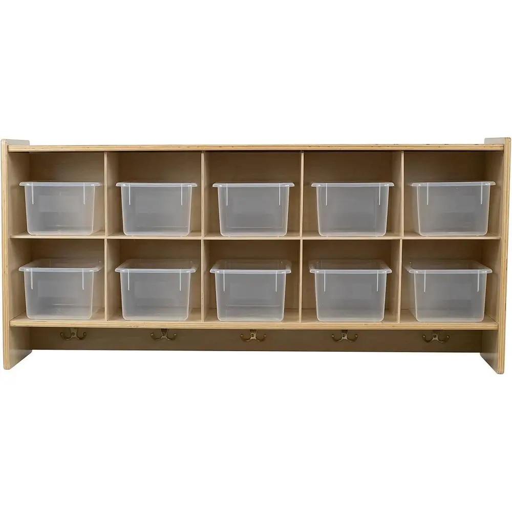 

Classroom Wall Organizer with Cubby Shelves, Coat Lockers, and Translucent Trays - Perfect for Daycare and Home
