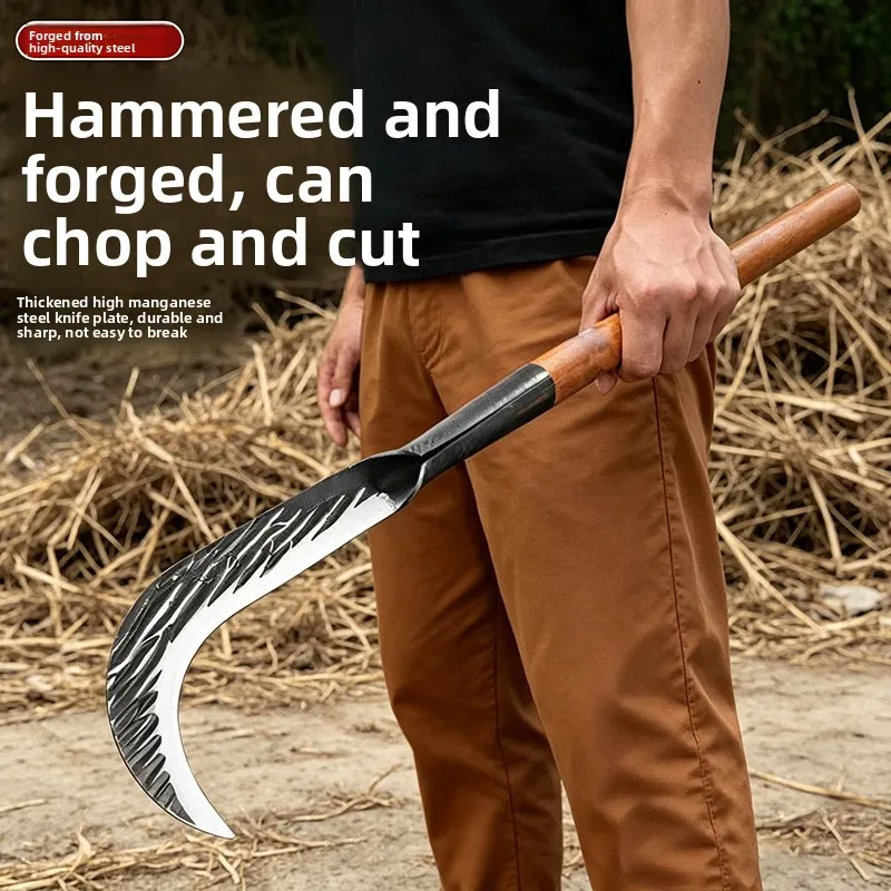 Hand Forged All Steel Farm Sickle Dual Purpose Cutter Firewood Grass Banana Sugarcane