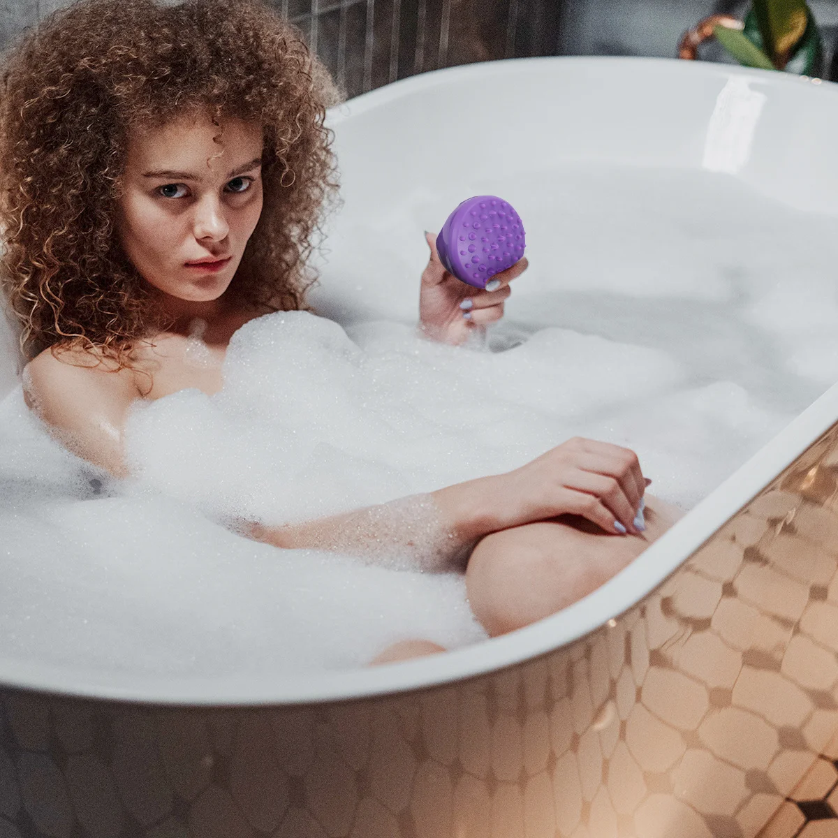 

Bath Brush Purple Multi Purpose Scrubber Soft Gentle on Skin Removes Dead Cells Oils Easy Grip Handle for Back Cleaning Unisex