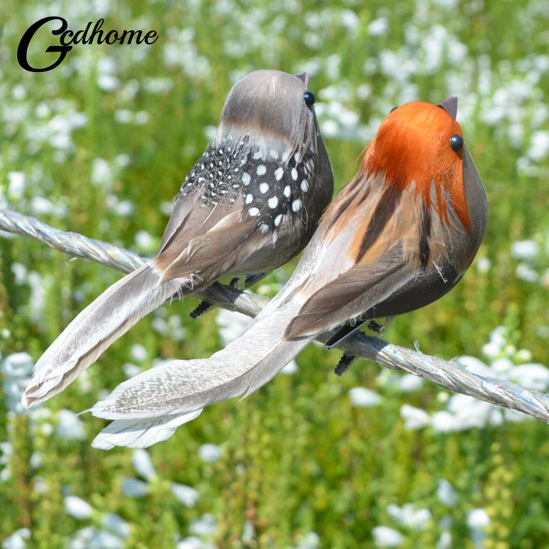 Mini Vividly Sparrow Feather Artificial Birds With Clip Garden Decoration Tree Outdoor Yard Ornaments Random Color