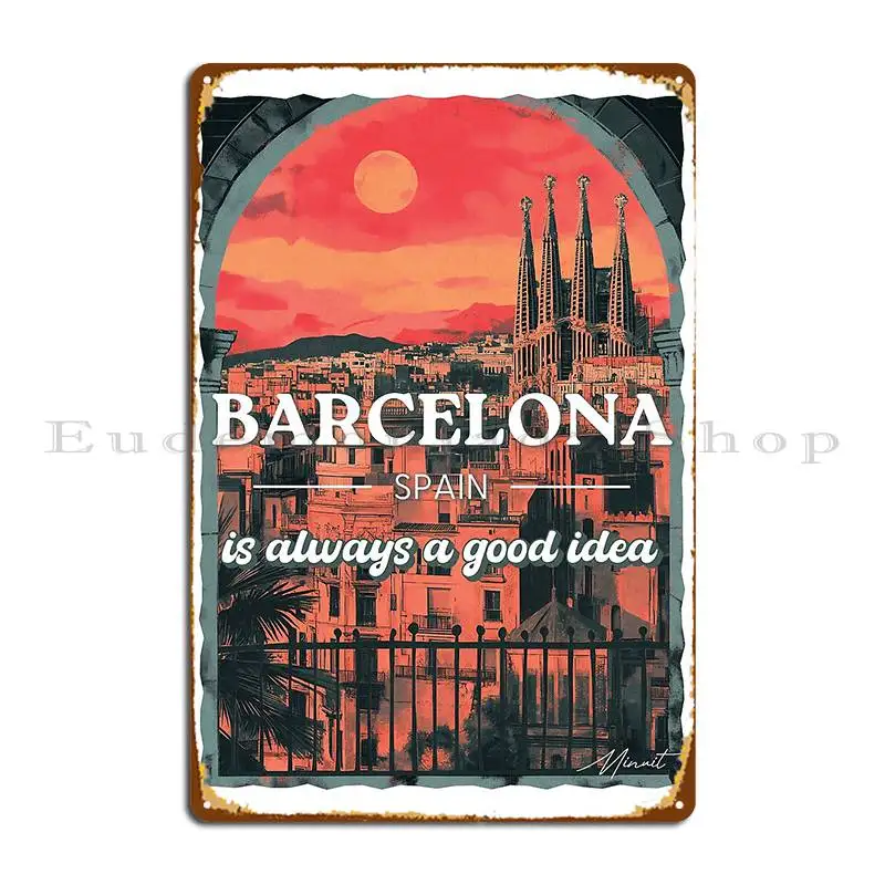 Barcelona Travel Poster Sagrada Familia Metal Plaque Poster Design Party Garage Custom Garage Tin Sign Poster