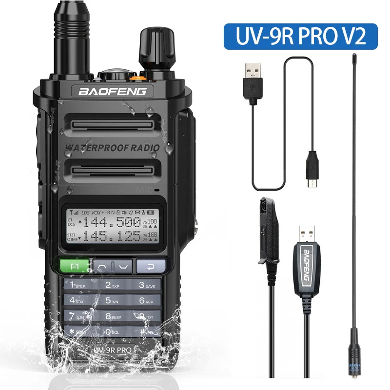 Principal! UV-9R Pro V1 V2 À Prova D 'Água IP68 Walkie Talkie Tipo-c Carregador Poderoso UHF VHF Longo Alcance UV-9R Plus Ham CB Rádio