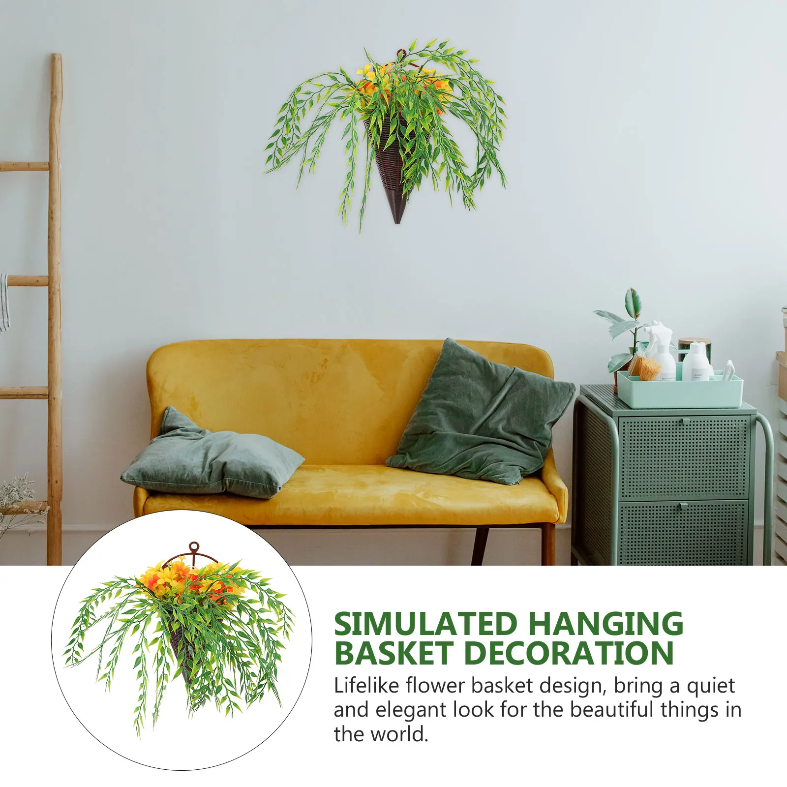 

Simulated Flower Green Plant Hanging Basket Artificial Plants Porch Farmhouse Flowers Plastic Decor Fake
