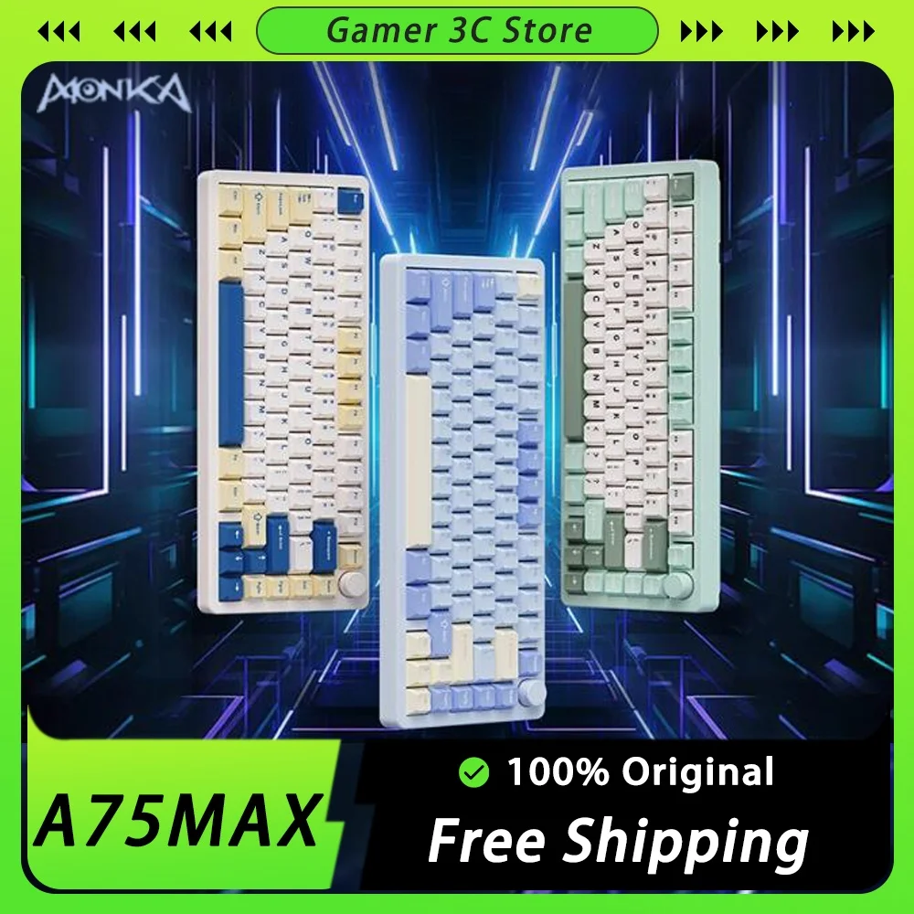 Monka A75max Mechanical Keyboard Three Mode Aluminium Alloy Hot Swap Gaming Wireless Keyboard Gasket Custom Pc Gamer Accessories