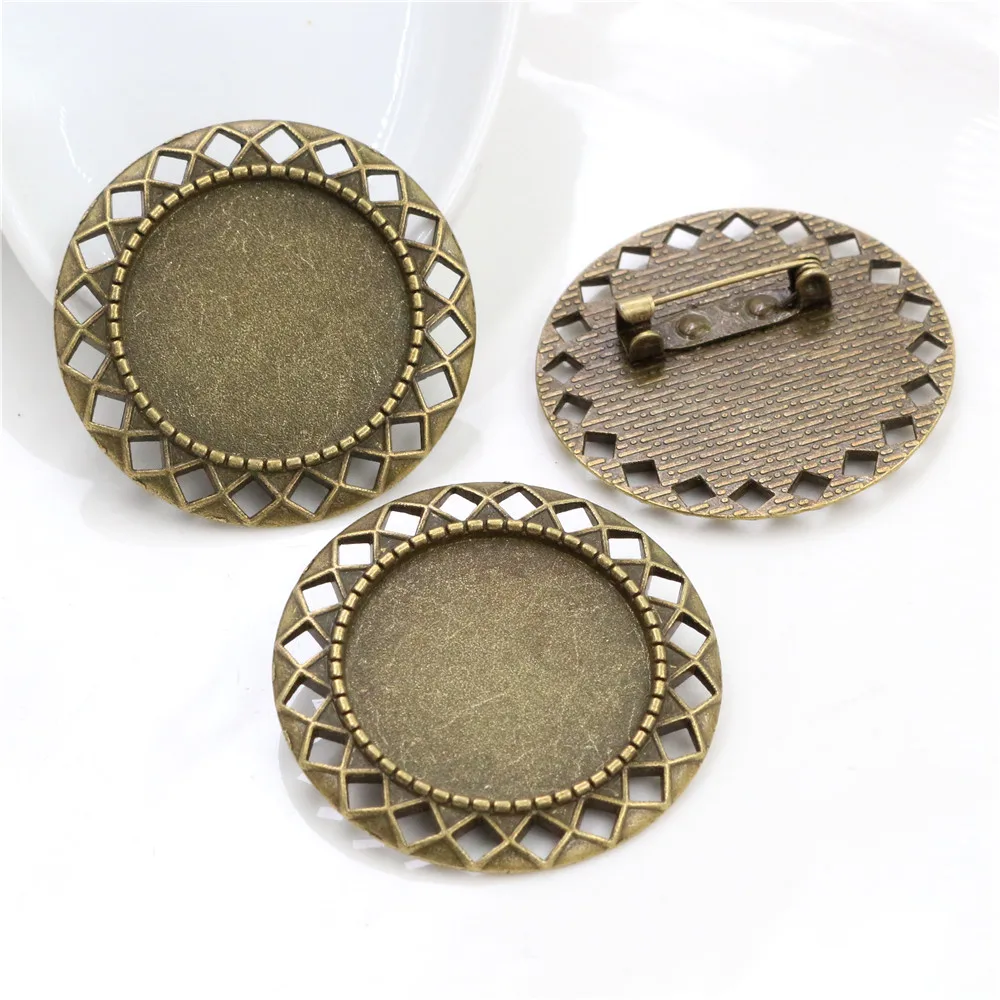 New Fashion 5pcs 25mm Inner Size Antique Silver Plated Bronze Brooch Pierced Style Cabochon Base Setting