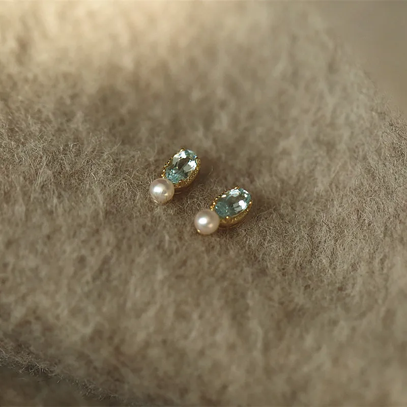Alice Blue Eye Stud Earrings for Women Mori Style Dainty Tiny CZ Pearl Earrings Vintage Silver Gold Plated Japanese Minimalist L