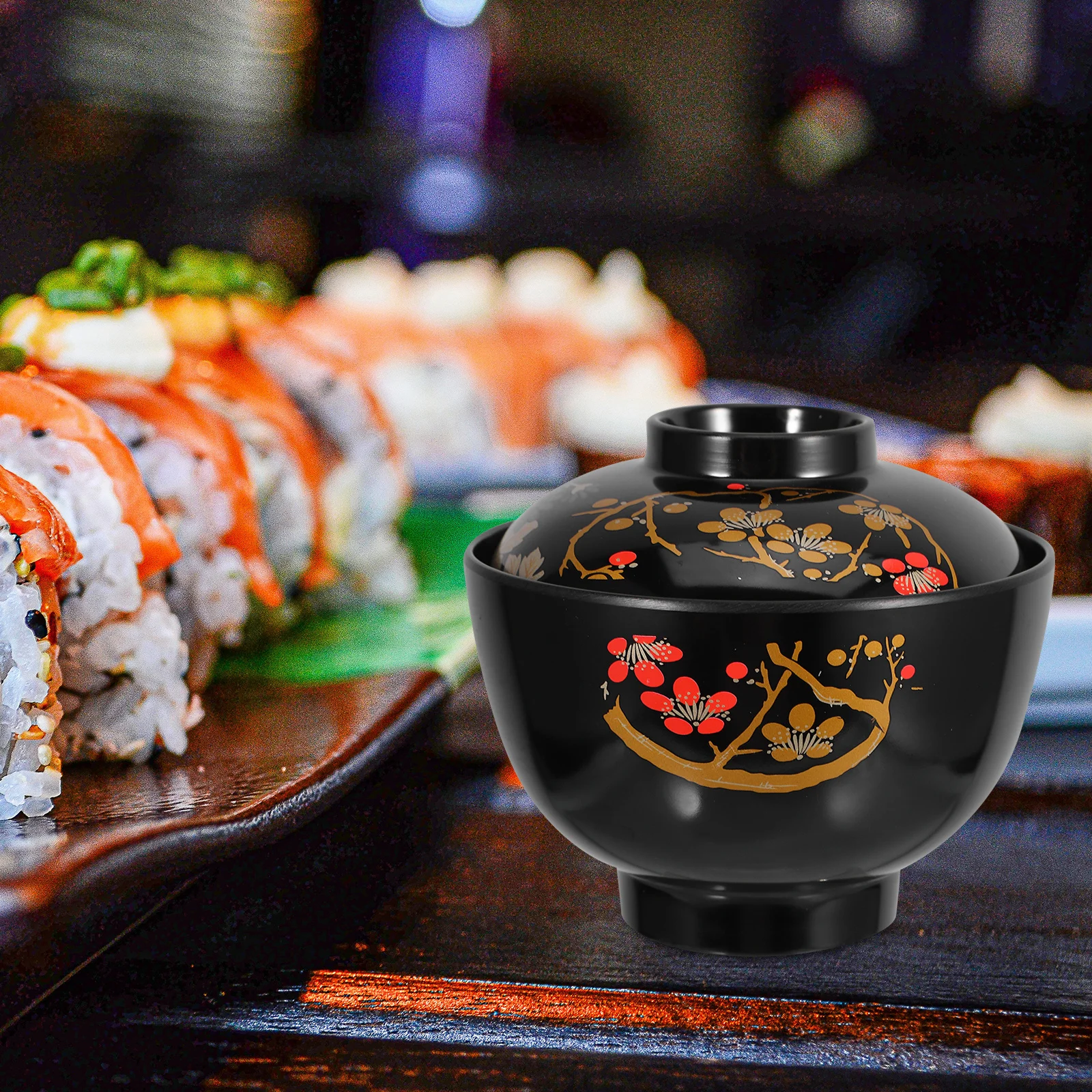 Japanese Soup Bowl Traditional Lidded Food Container Lightweight Non-Slip Kitchen Dining Rice Bowl for Home Restaurant Use