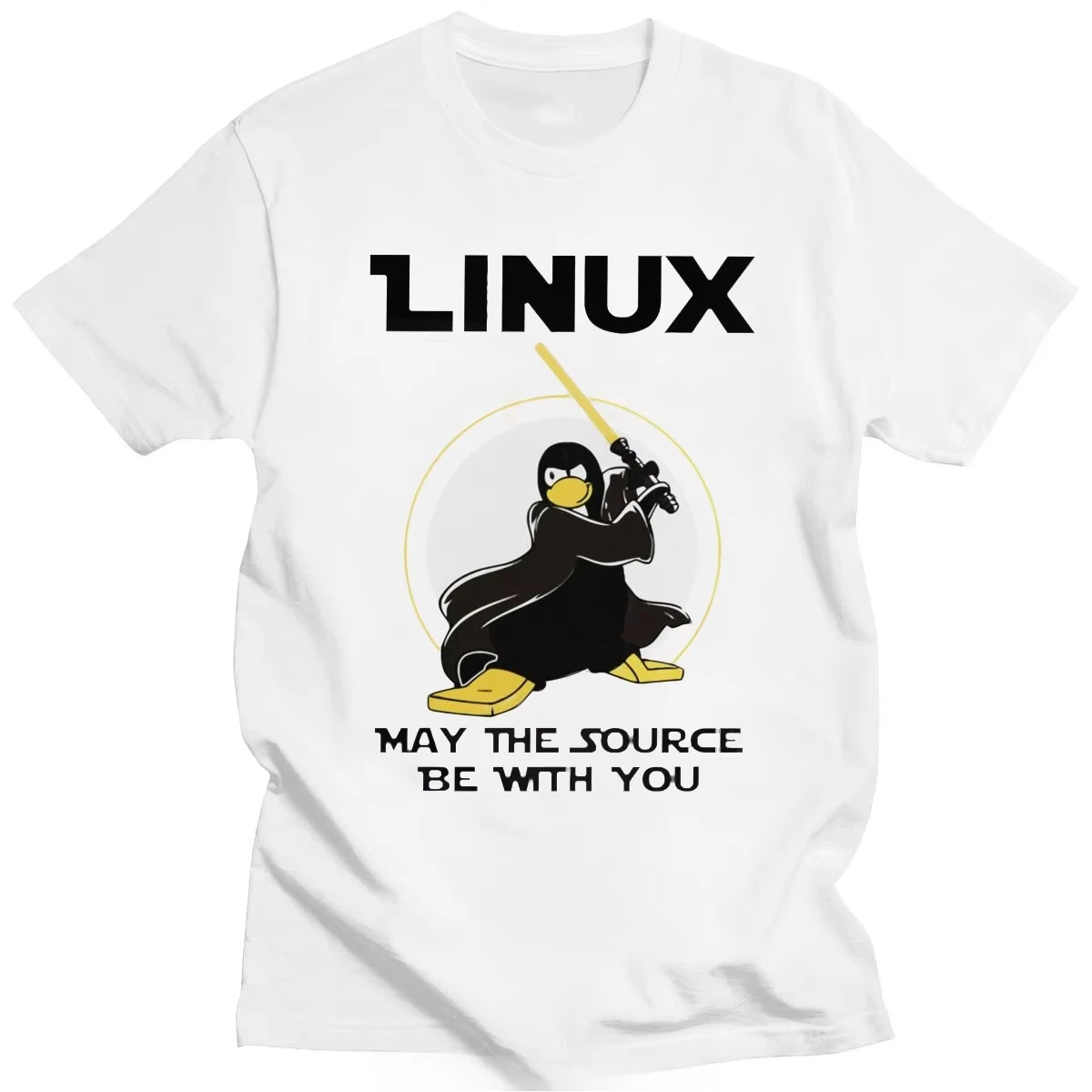 2026 New Hot Linux May The Source Be with You T Shirt Men Cotton Penguin Programmer Developer Programming T-shirt