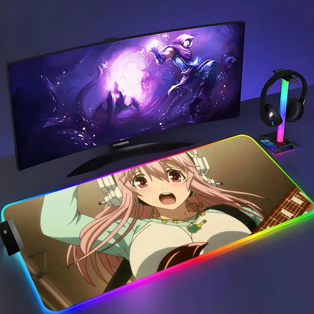 

Аниме Super Sonico Коврик для мыши XXL RGB Коврик для мыши Kawaii Игровые аксессуары Компьютерная клавиатура Большой светодиодный настольный коврик Коврик для мыши с подсветкой
