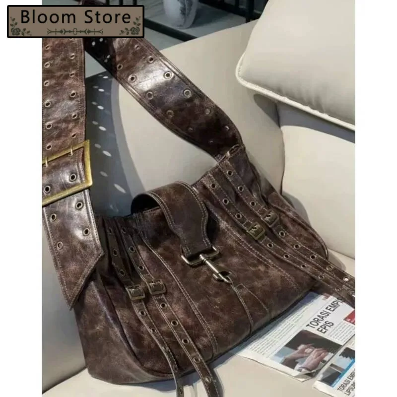 

Bloom Y2k Grunge Brown Shoulder Bags Women Vintage Pu Leather Messenger Handbag Female Retro Large Capacity Tote Bag Chic