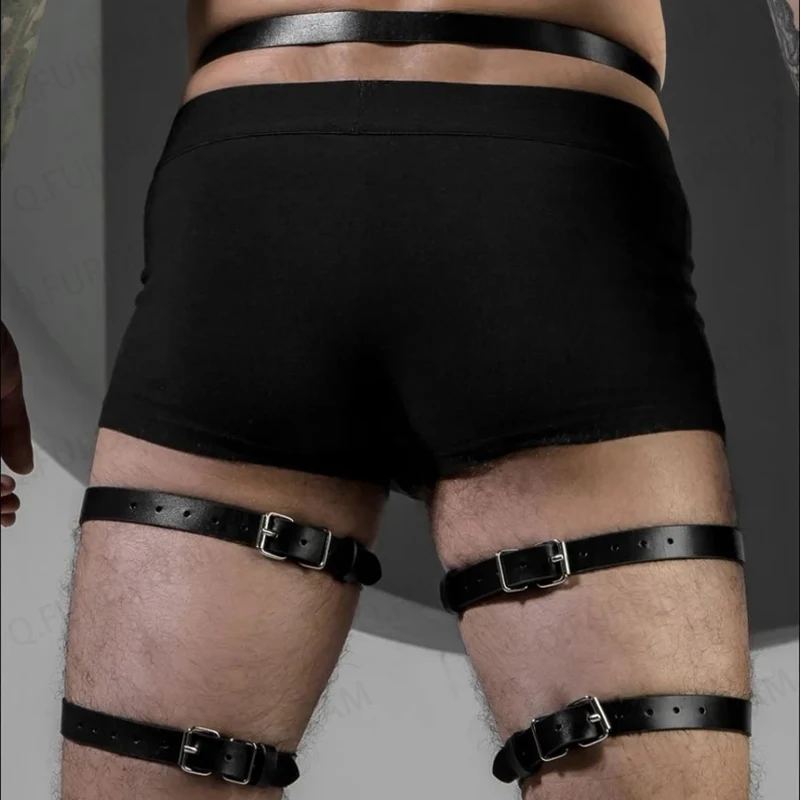 Goth Bdsm Leg Bondage PU Leather Harness Sexy Men Gay Bdsm Belt Erotic Costume Thigh Fetish Wear Club Party Sex Accessories