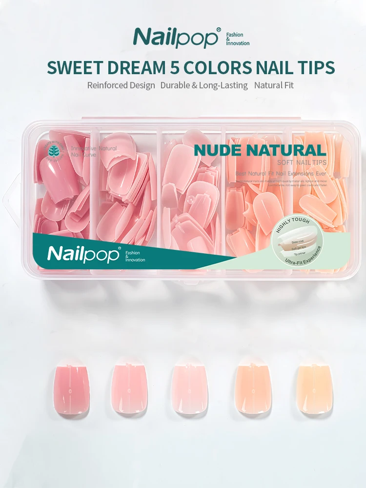 NAILPOP Nagelset zum Aufdrücken, 5-Farben-Mix, tragbare künstliche Nägel, 140–150 Stück, Mandel-Sarg, quadratisch, ovale Formen, langlebiges Design – Detail 1