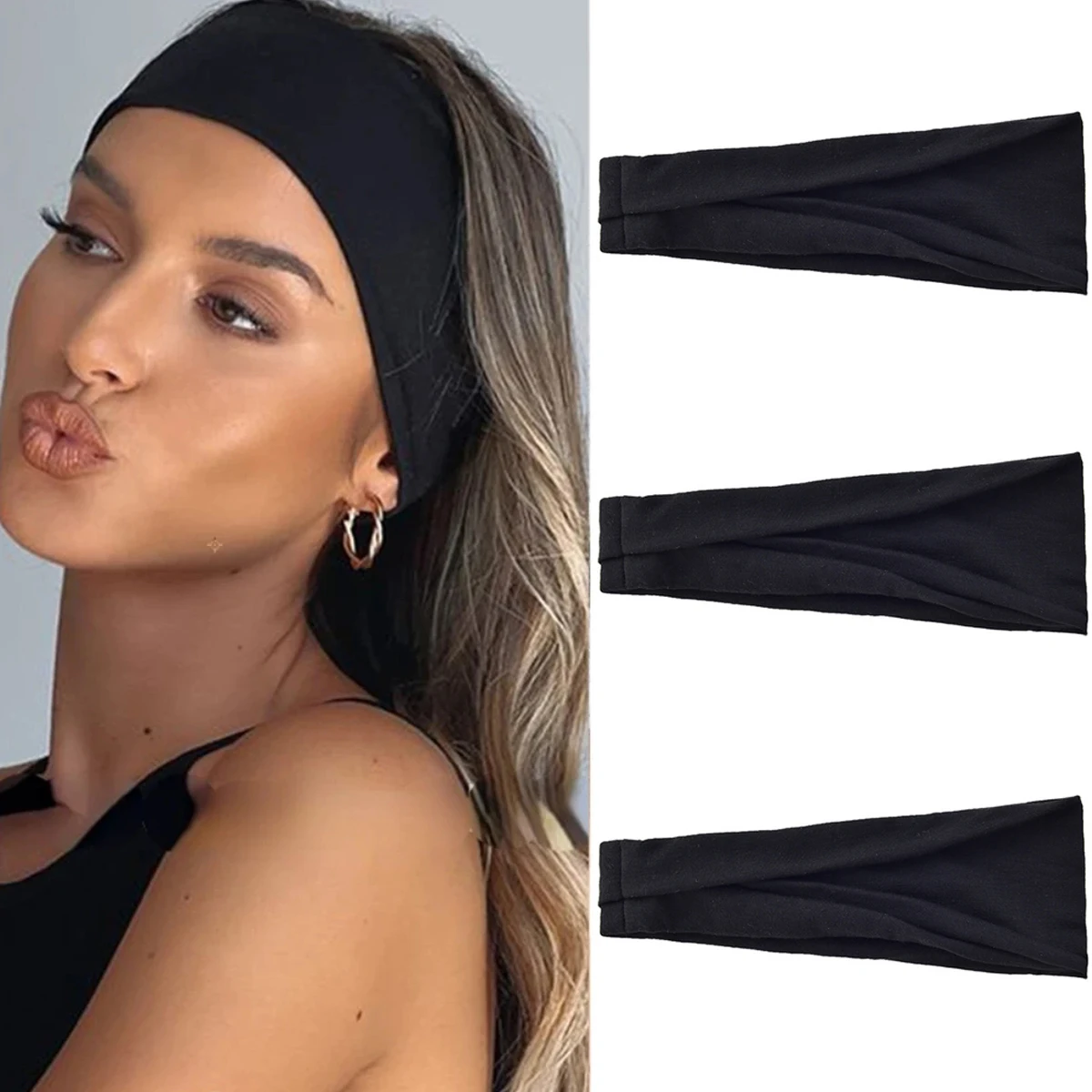 1PCS Sports Yoga Headbands for Women Non Slip Thick Womens Headband Boho Elastic Hair Bands for Women's Hair Sweat Head Band