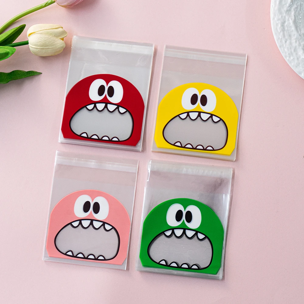 100pcs OPP Self Adhesive Cute Monster Plastic Bag For Wedding Birthday Cookie Candy Gift Jewelry Packaging Supplies Accessories