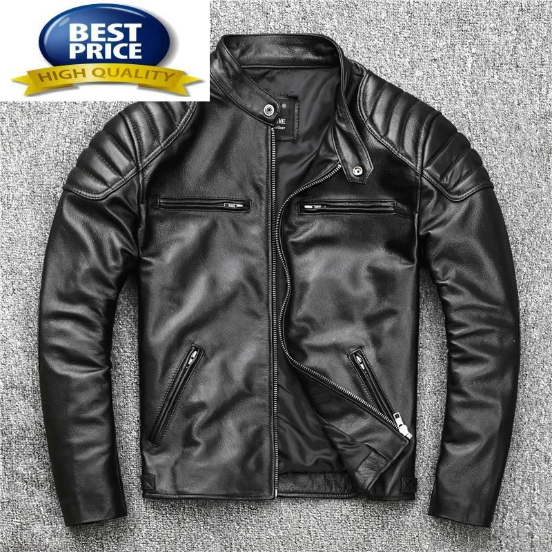 Cowhide Top Layer Leather Jacket Men Genuine Leather Men's Coat Plus Size 6XL Men's Motorcycle Jacket Veste Homme Xhl353