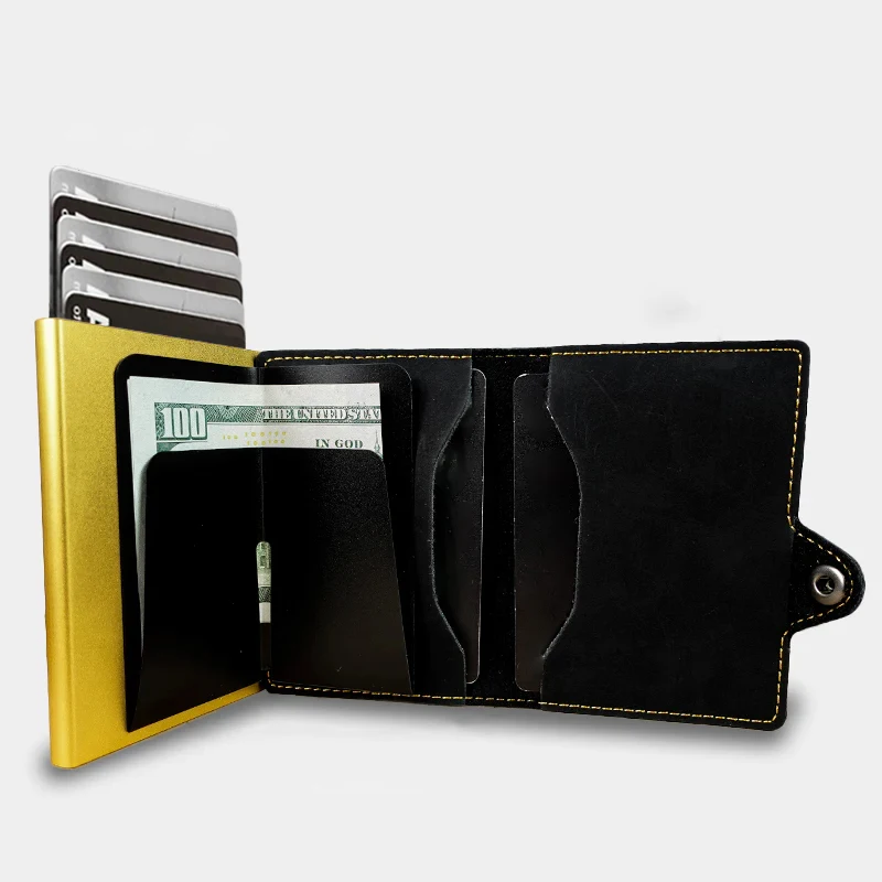 CASEKEY ผู้ถือบัตรแฟชั่นอลูมิเนียมกระเป๋าสตางค์บัตรเครดิต RFID Blocking สมาร์ทหรูหราหนัง Slim Men กระเป๋าสตางค์ซิป Vallet