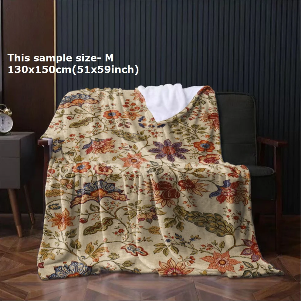 1PC Blanket Vintage flower Bohemia style Flannel Thin blanket for Home Car Naps Camping Festival gifts for Elder four season use