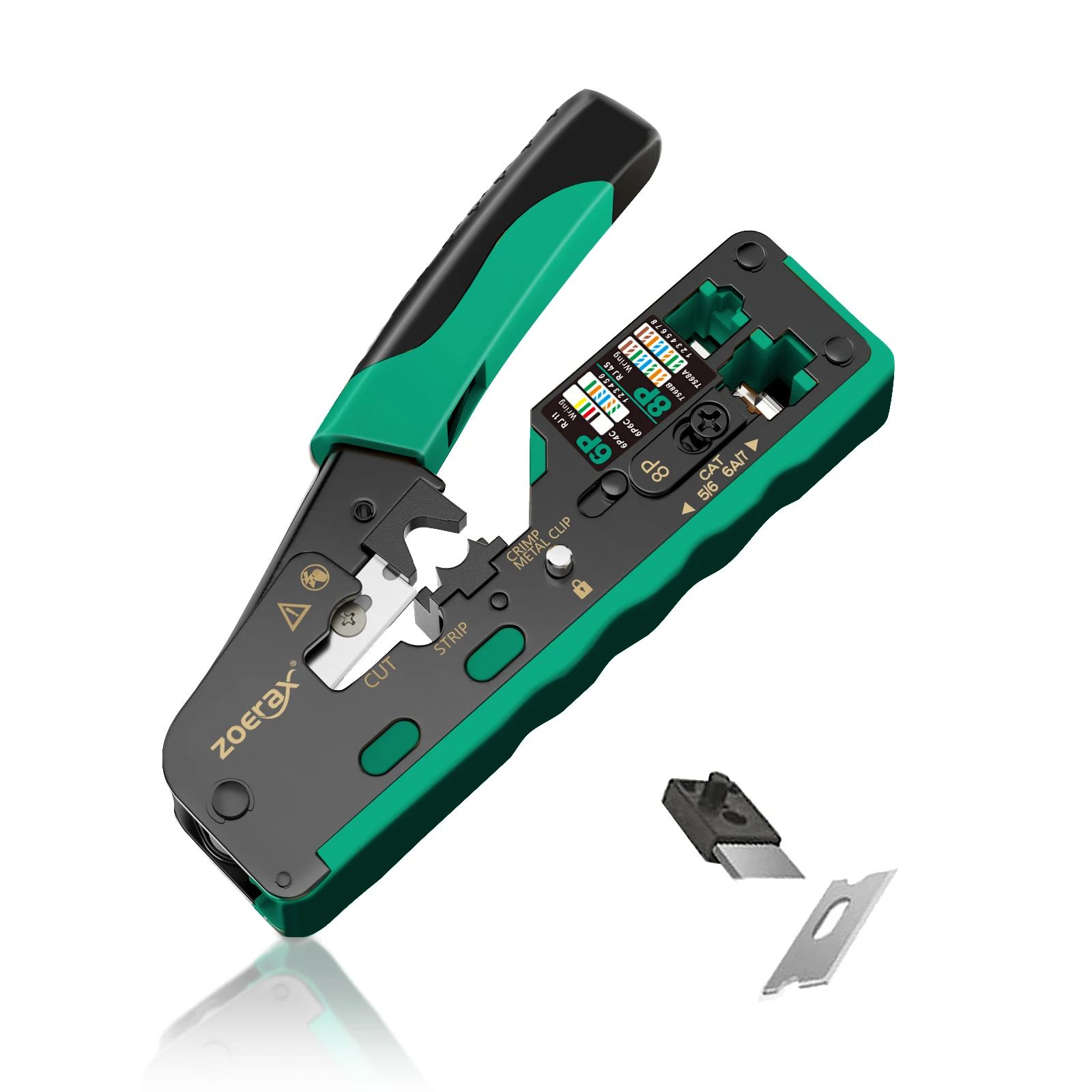 ZoeRax RJ45 Crimping Tool for Cat7 Cat6a Cat6 Cat5e Ethernet Connectors Wire Cutter Ethernet Crimper With two blades