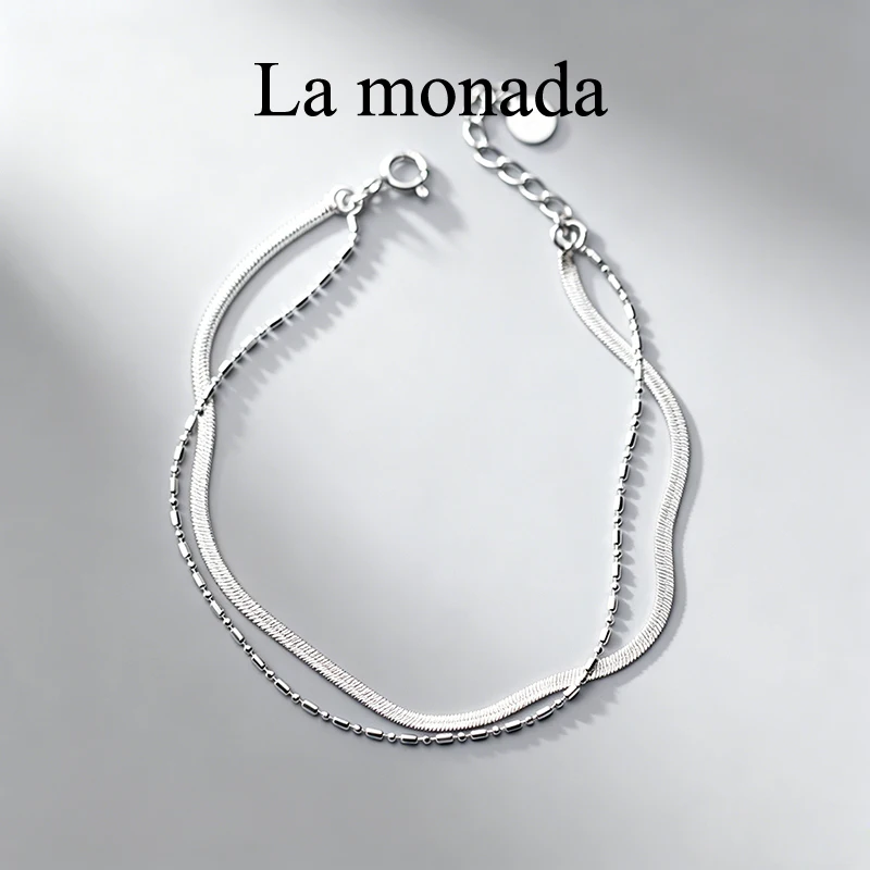 La Monada 925 Sterling Silver Double Layer Bracelet Fine Silver Chain Bracelets for Women Minimalist Jewelry