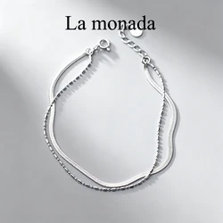 La Monada 925 Sterling Silver Double Layer Bracelet Fine Silver Chain Bracelets for Women Minimalist Jewelry
