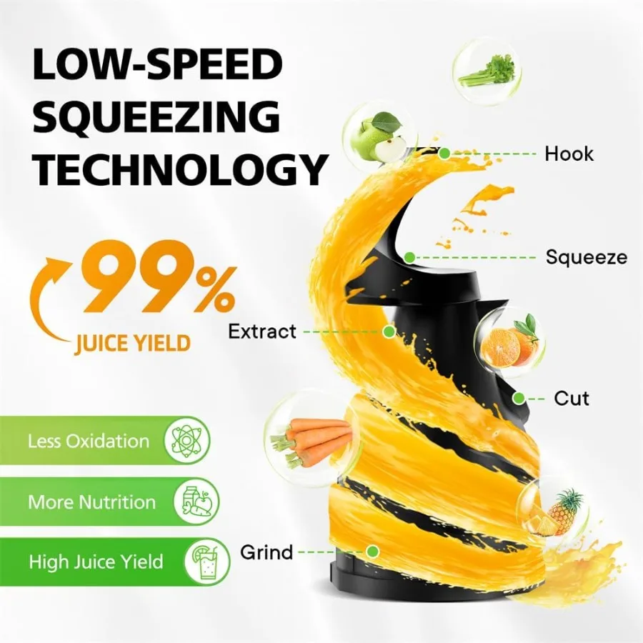 آلات عصارة بالضغط البارد مع مزلقة تغذية واسعة مقاس 5.3 بوصة لاستخراج العصير الفعال من الخضروات والفواكه #3