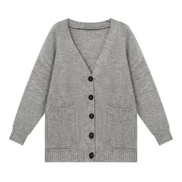 Women\'s Sweaters Button Up V-neck Front Pocket Soft Wool Knitted Cardigan Chic Korean Fashion Outfit Autumn Winter