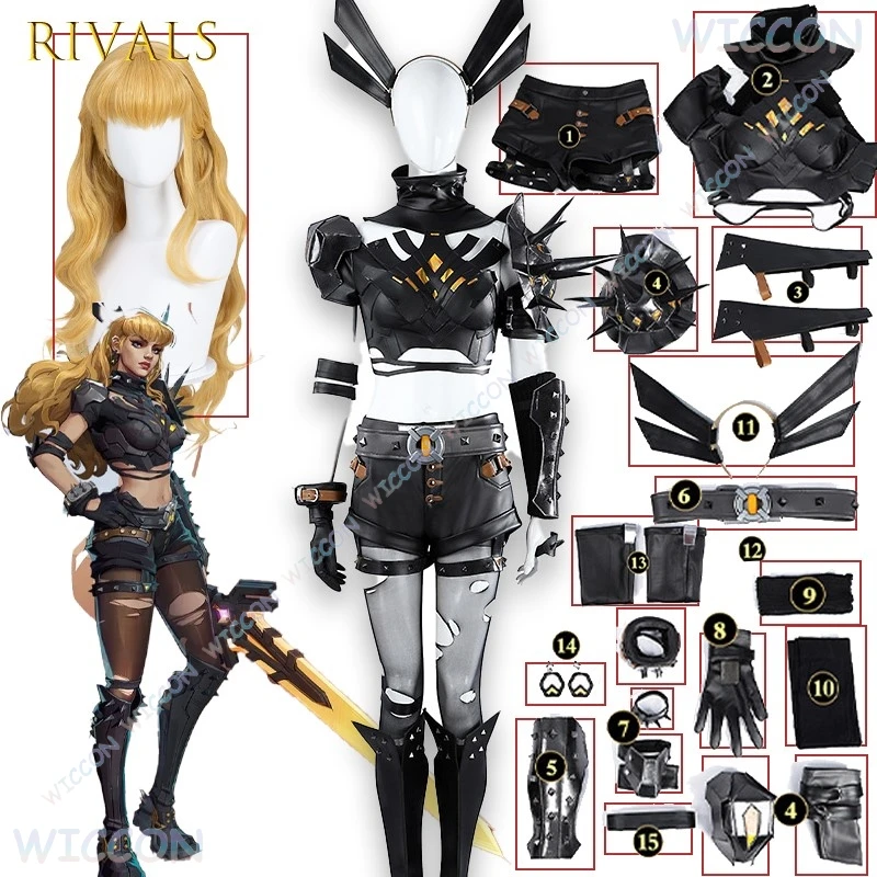 

Rivals Magik Official Cosplay Costume Women Anime Game Character Outfit Halloween Party Uniform Black Red Sorceress Suit Sword