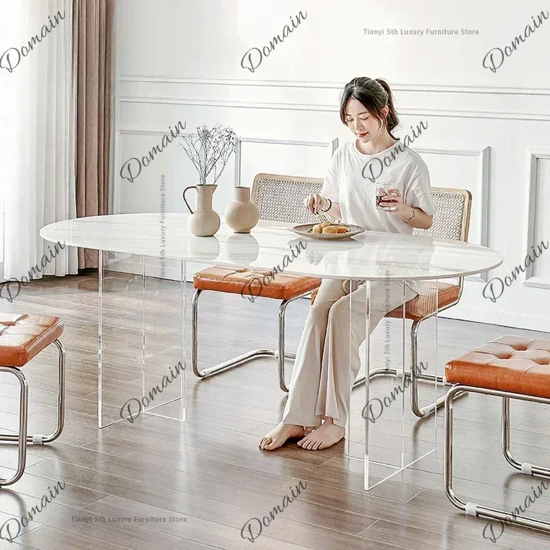 VFR Modern Designer Rock Plate Dining Table Acrylic Oval Suspension Transparency Dining Table Fashion Furniture Tavolo Pranzo FY