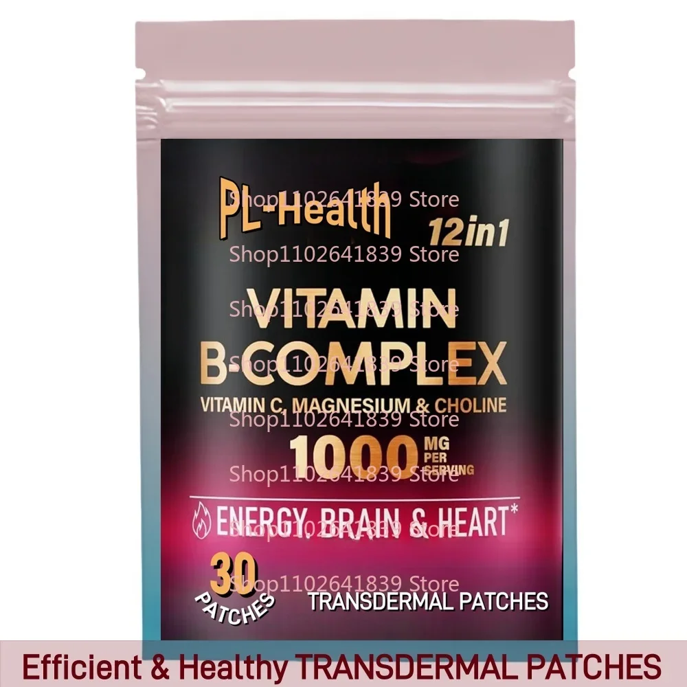 30 Patches Vitamin B Complex Transdermal Patches for Men & Women with Vitamin C, Choline, Inositol Energy, Brain Support