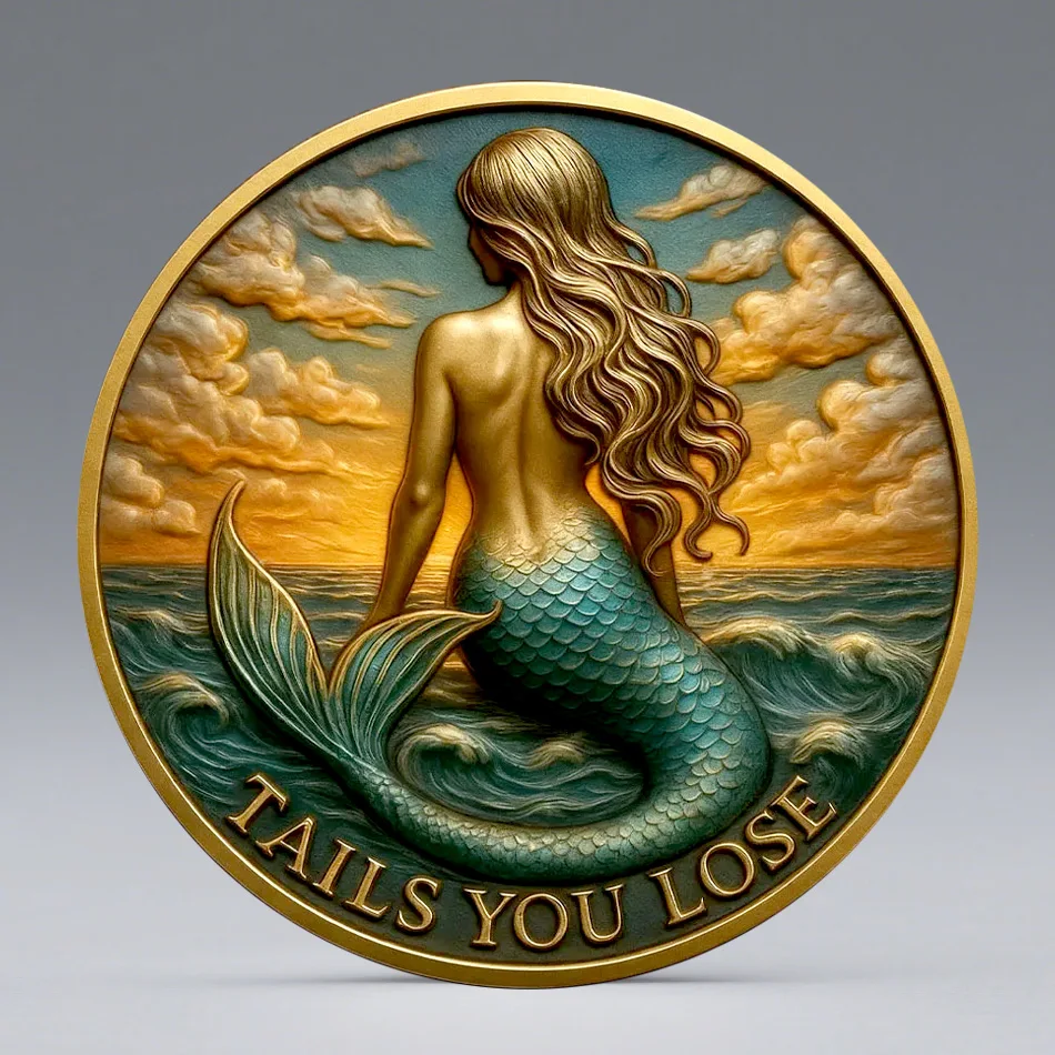 Creative Mermaid Gold-plated Commemorative Coin Tails You Lose Lucky Printing Collectible Coin Home Decoration