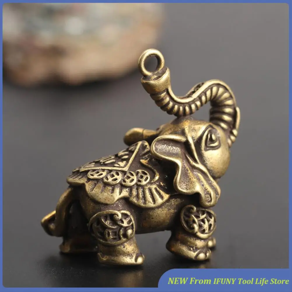 

Vintage Brass Auspicious Elephant Pendant Keychain Metal Animal Keychain Furniture Decoration New