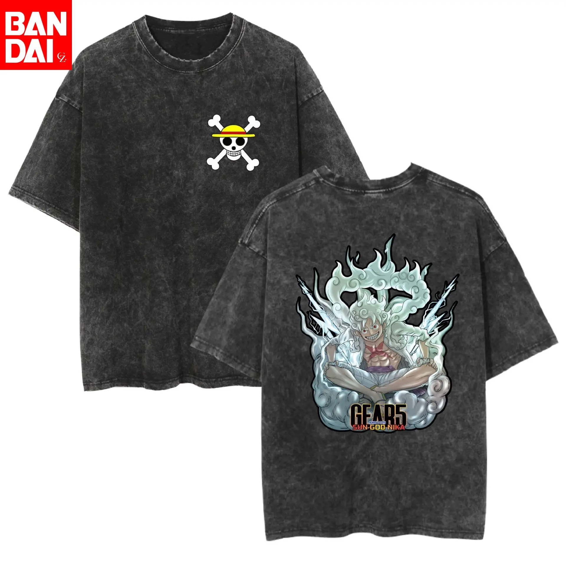 Camiseta Vintage con Estampado de One Piece Monkey D. Luffy Gear 5 Sun God Nika y Sombrero de Paja Jolly Roger para Hombre, Talla Grande, Color Negro, Verano 2026