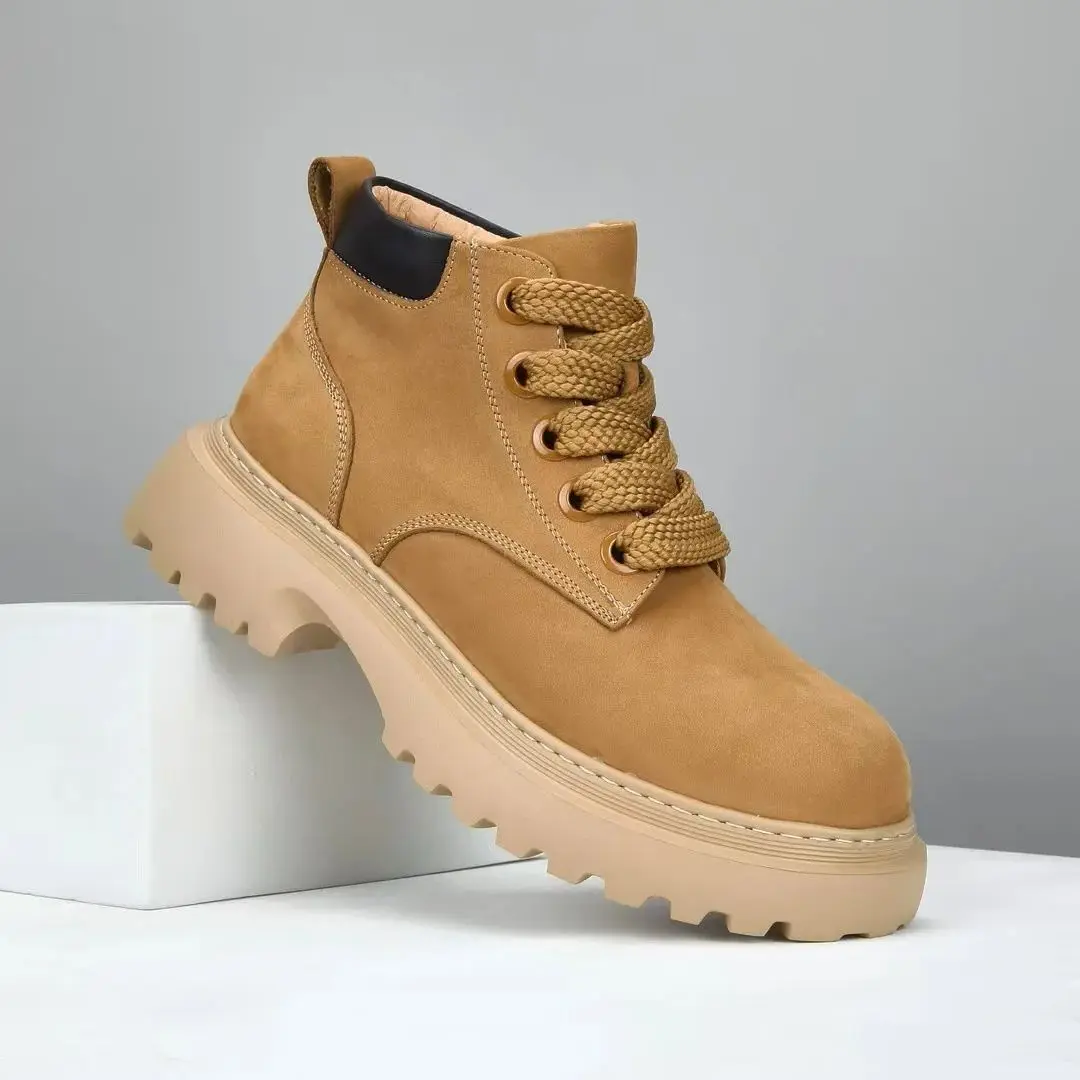 

Men's Casual Leather Boots Women Streetwear High Top Lace-Up Boots Black Khaki Luxury Designer Sneakers For Autumn shoe