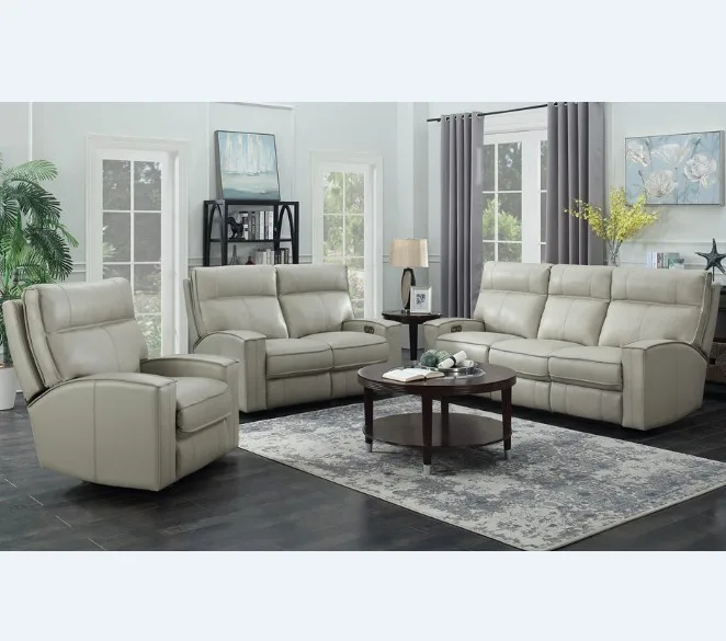 

#3 Pieces Modern Living Room Furniture White Sectional Electric Power Recliner Sofa 2 1 in Leather Wood Frame