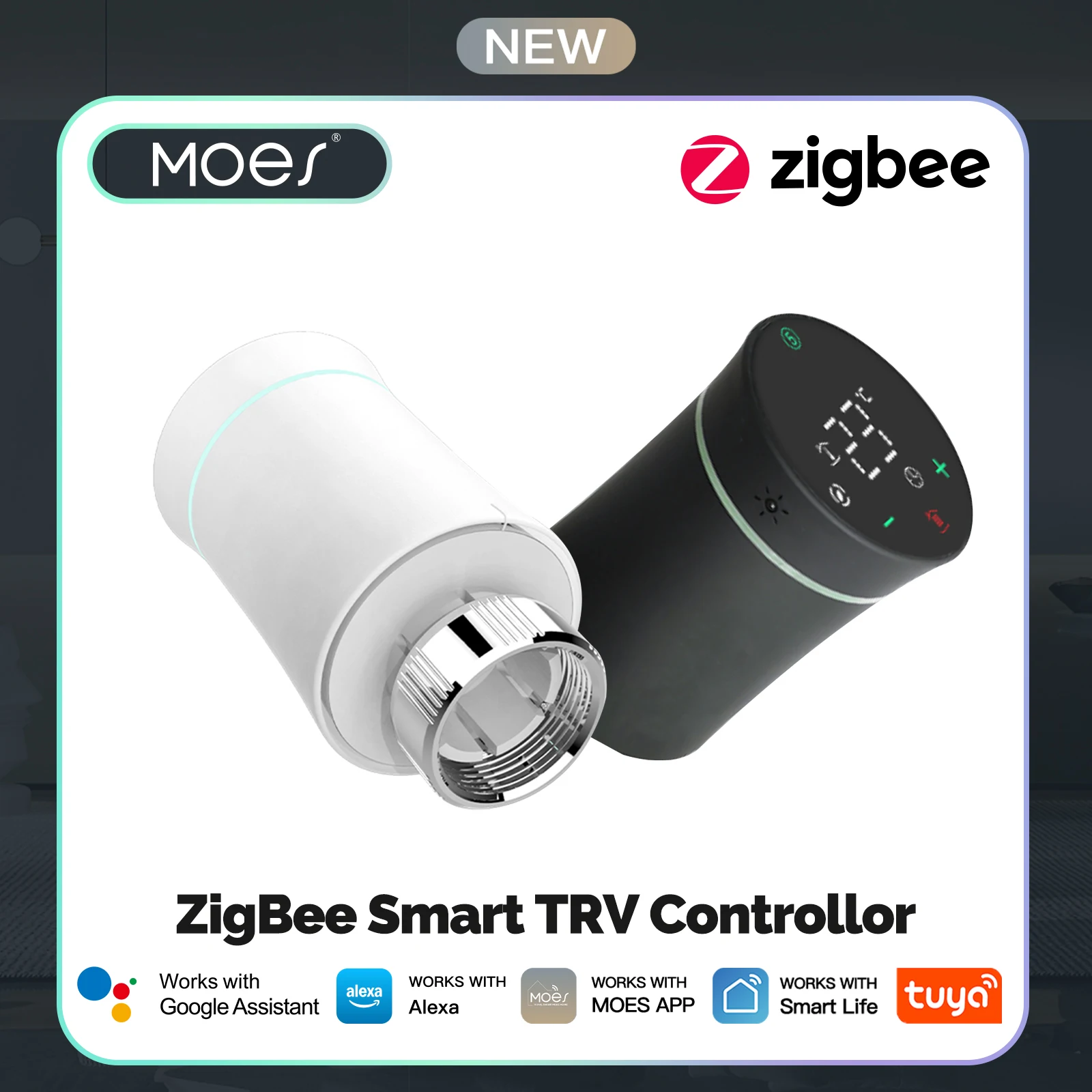 

MOES TRV ZigBee 3.0 Tuya New Radiator Actuator Valve Smart Programmable Thermostat Temperature Heater Alexa Voice Control